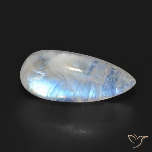 Pedra da Lua Arco-Íris Branco azulado Natural 7.88ct, Formato de pêra, Translúcido