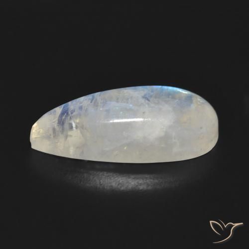 Pedra da Lua Arco-Íris Branco azulado Natural 7.88ct, Formato de pêra, Translúcido