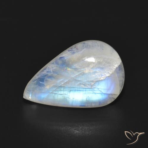 Pedra da Lua Arco-Íris Branco azulado Natural 7.05ct, Formato de pêra, Translúcido