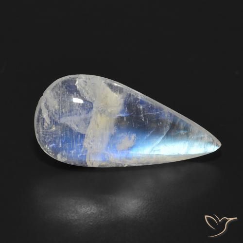 Pedra da Lua Arco-Íris Branco azulado Natural 5.47ct, Formato de pêra, Translúcido