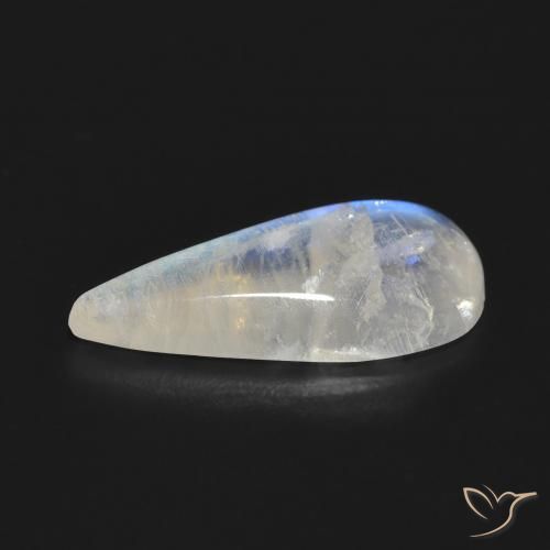 Pedra da Lua Arco-Íris Branco azulado Natural 5.47ct, Formato de pêra, Translúcido