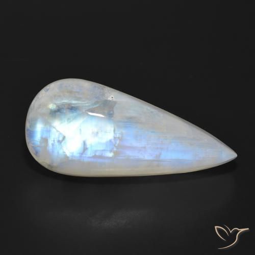 Pedra da Lua Arco-Íris Branco azulado Natural 24.85ct, Formato de pêra, Translúcido