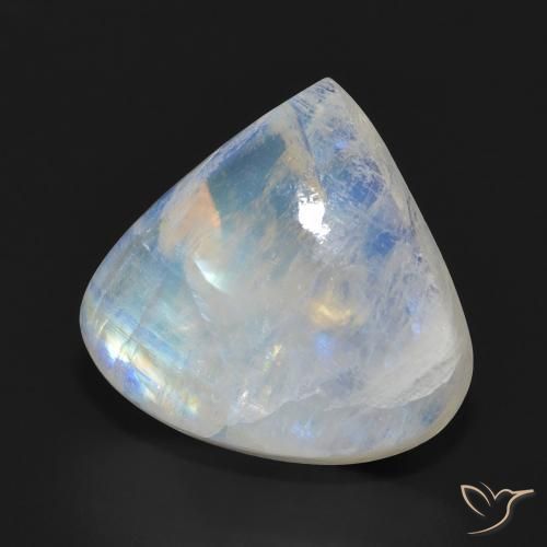 Pedra da Lua Arco-Íris Branco azulado Natural 11.23ct, Formato de pêra, Translúcido