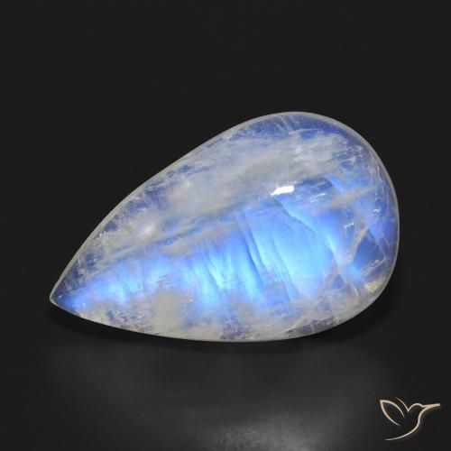 20.73ct Natural Branco azulado Pedra da Lua Arco-Íris, Formato de pêra, Translúcido