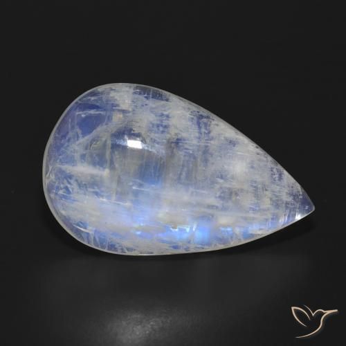 Pedra da Lua Arco-Íris Branco azulado Natural 20.73ct, Formato de pêra, Translúcido