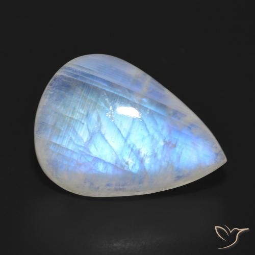 11.87ct Natural Branco azulado Pedra da Lua Arco-Íris, Formato de pêra, Translúcido