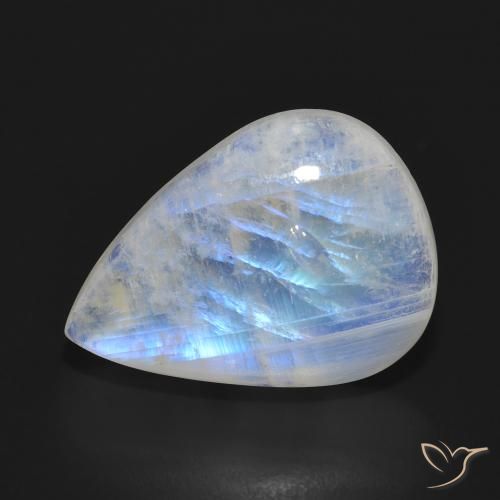 Pedra da Lua Arco-Íris Branco azulado Natural 11.87ct, Formato de pêra, Translúcido