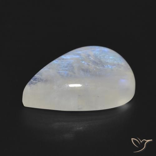 Pedra da Lua Arco-Íris Branco azulado Natural 11.87ct, Formato de pêra, Translúcido