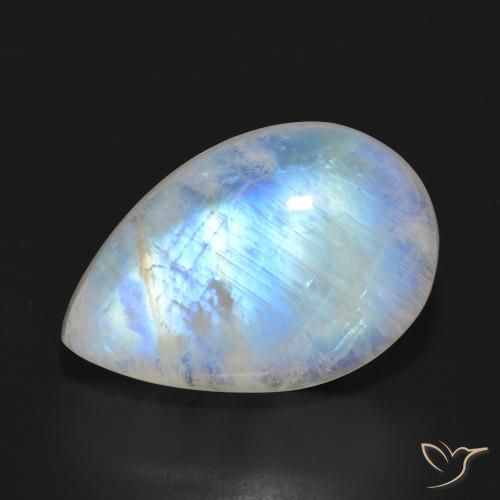 18.25ct Natural Branco azulado Pedra da Lua Arco-Íris, Formato de pêra, Translúcido