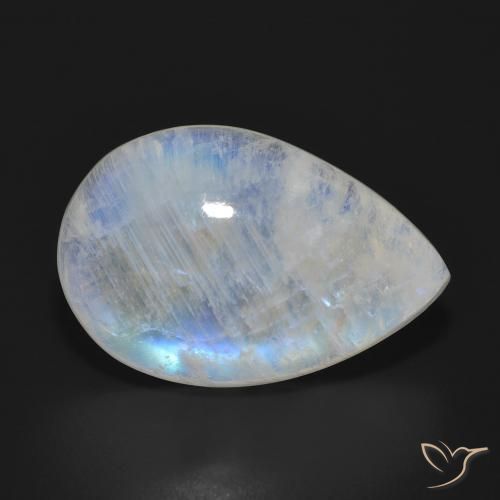 Pedra da Lua Arco-Íris Branco azulado Natural 18.25ct, Formato de pêra, Translúcido