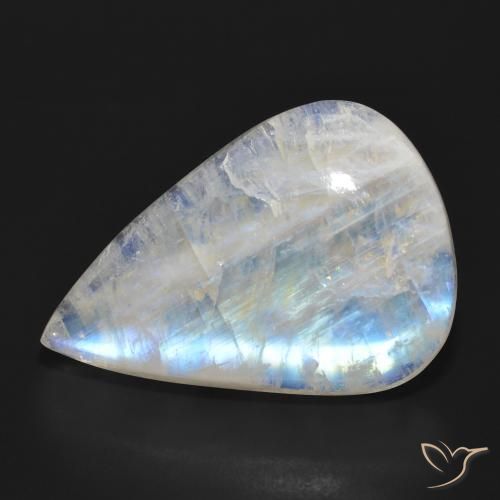 Pedra da Lua Arco-Íris Branco azulado Natural 25.41ct, Formato de pêra, Translúcido