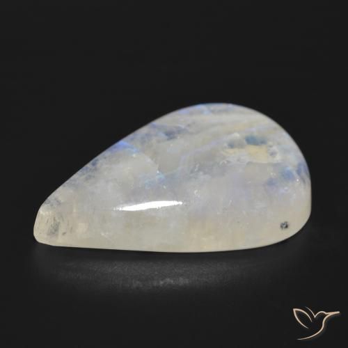 Pedra da Lua Arco-Íris Branco azulado Natural 25.41ct, Formato de pêra, Translúcido