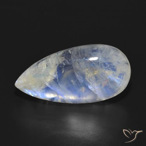 Pedra da Lua Arco-Íris Branco azulado Natural 18.02ct, Formato de pêra, Translúcido