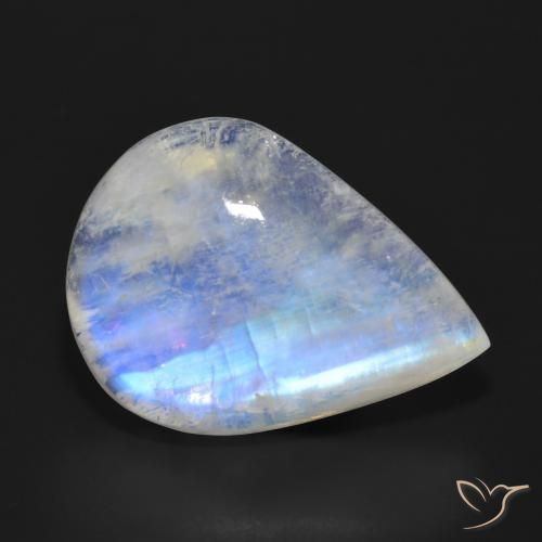 Pedra da Lua Arco-Íris Branco azulado Natural 24.76ct, Formato de pêra, Translúcido