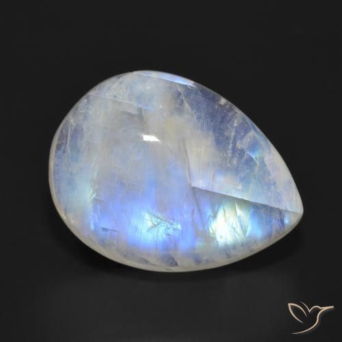 Pedra da Lua Arco-Íris Branco azulado Natural 18.25ct, Formato de pêra, Translúcido