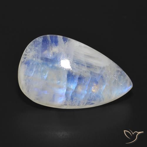 Pedra da Lua Arco-Íris Branco azulado Natural 17.97ct, Formato de pêra, Translúcido
