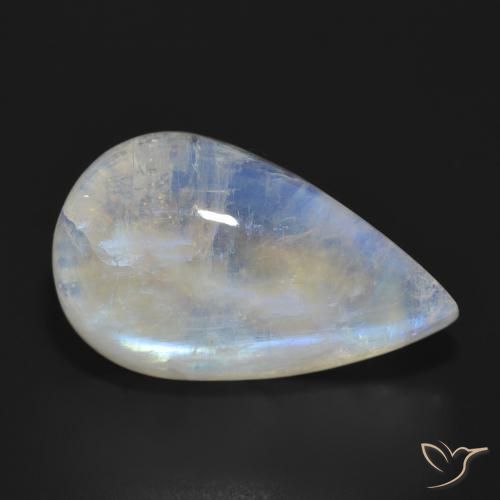 Pedra da Lua Arco-Íris Branco azulado Natural 23.70ct, Formato de pêra, Translúcido