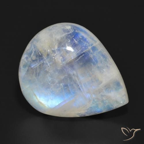 Pedra da Lua Arco-Íris Branco azulado Natural 19.29ct, Formato de pêra, Translúcido