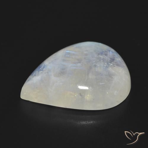 Pedra da Lua Arco-Íris Branco azulado Natural 19.29ct, Formato de pêra, Translúcido