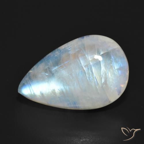 15.38ct Natural Branco azulado Pedra da Lua Arco-Íris, Formato de pêra, Translúcido
