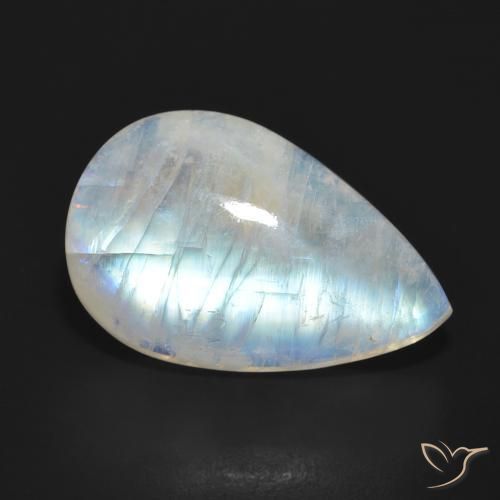 Pedra da Lua Arco-Íris Branco azulado Natural 15.38ct, Formato de pêra, Translúcido