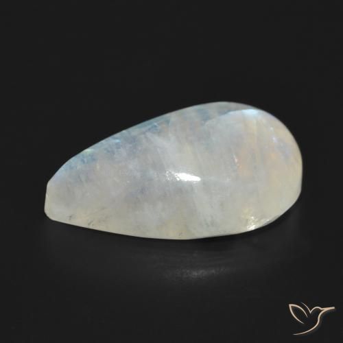 Pedra da Lua Arco-Íris Branco azulado Natural 15.38ct, Formato de pêra, Translúcido