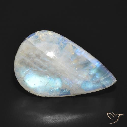 Pedra da Lua Arco-Íris Branco azulado Natural 14.33ct, Formato de pêra, Translúcido