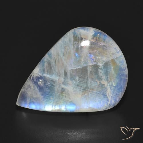 15.14ct Natural Branco azulado Pedra da Lua Arco-Íris, Formato de pêra, Translúcido