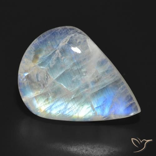 Pedra da Lua Arco-Íris Branco azulado Natural 15.14ct, Formato de pêra, Translúcido