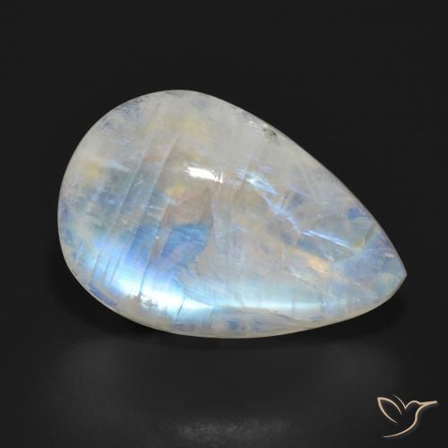Pedra da Lua Arco-Íris Branco azulado Natural 17.74ct, Formato de pêra, Translúcido