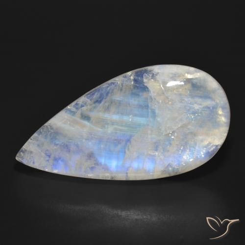 30.09ct Natural Branco azulado Pedra da Lua Arco-Íris, Formato de pêra, Translúcido