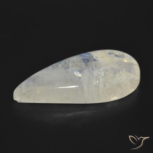 Pedra da Lua Arco-Íris Branco azulado Natural 30.09ct, Formato de pêra, Translúcido