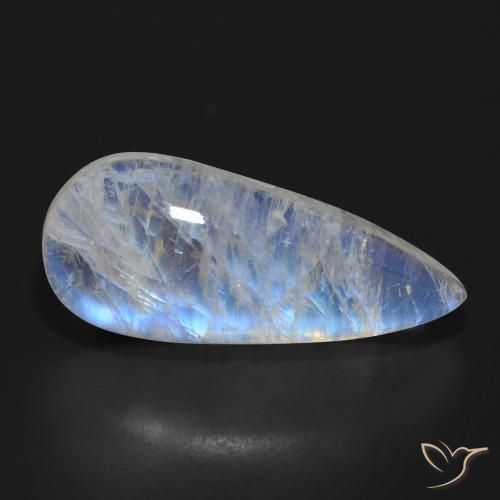 Pedra da Lua Arco-Íris Branco azulado Natural 17.24ct, Formato de pêra, Translúcido