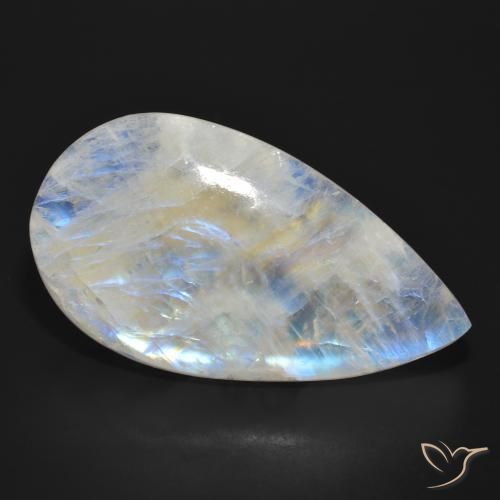 Pedra da Lua Arco-Íris Branco azulado Natural 47.03ct, Formato de pêra, Translúcido