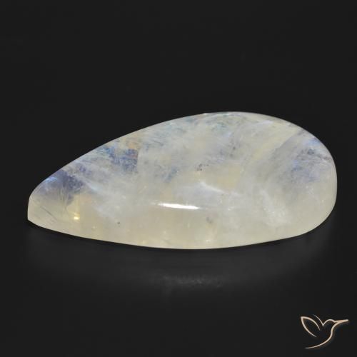 Pedra da Lua Arco-Íris Branco azulado Natural 47.03ct, Formato de pêra, Translúcido
