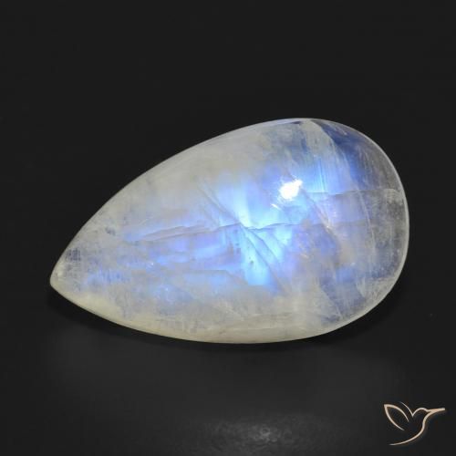 10.47ct Natural Branco azulado Pedra da Lua Arco-Íris, Formato de pêra, Translúcido