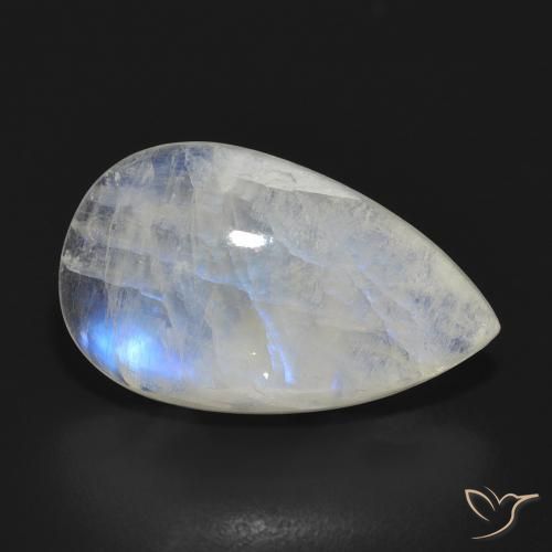 Pedra da Lua Arco-Íris Branco azulado Natural 10.47ct, Formato de pêra, Translúcido
