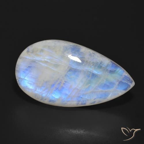 Pedra da Lua Arco-Íris Branco azulado Natural 23.96ct, Formato de pêra, Translúcido