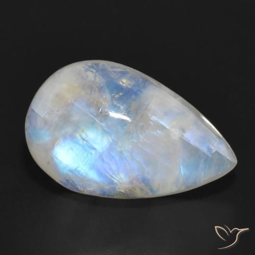 Pedra da Lua Arco-Íris Branco azulado Natural 11.69ct, Formato de pêra, Translúcido