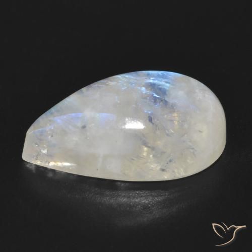 Pedra da Lua Arco-Íris Branco azulado Natural 11.69ct, Formato de pêra, Translúcido