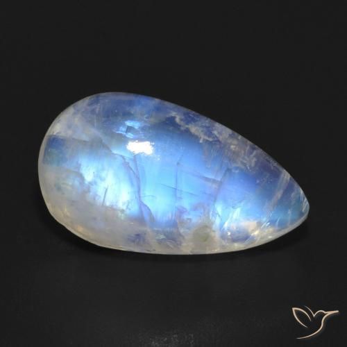 Pedra da Lua Arco-Íris Branco azulado Natural 7.10ct, Formato de pêra, Translúcido