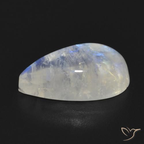 Pedra da Lua Arco-Íris Branco azulado Natural 7.10ct, Formato de pêra, Translúcido