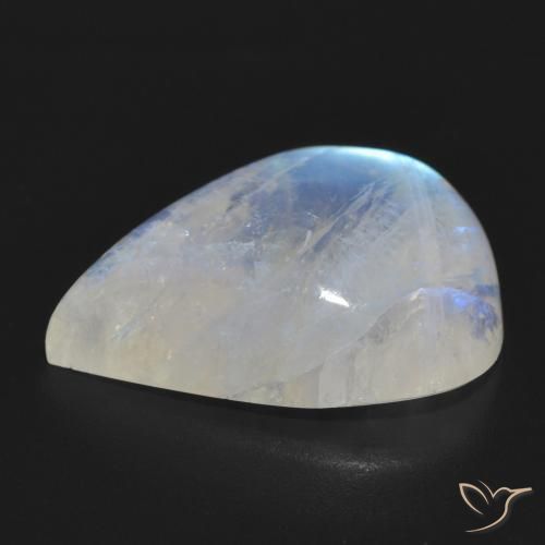 Pedra da Lua Arco-íris Branco azulado Natural 18.06ct, Formato de pêra, Translúcido