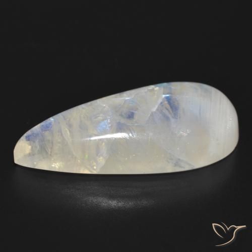 Pedra da Lua Arco-Íris Branco azulado Natural 23.92ct, Formato de pêra, Translúcido