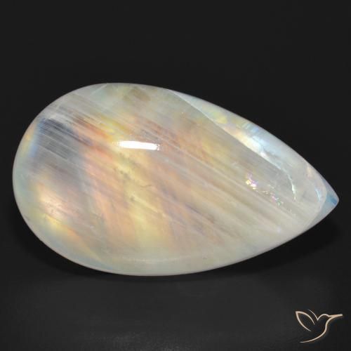 Pedra da Lua Arco-Íris Branco azulado Natural 23.63ct, Formato de pêra, Translúcido