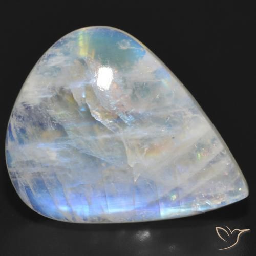 Pedra da Lua Arco-Íris Branco azulado Natural 20.35ct, Formato de pêra, Translúcido