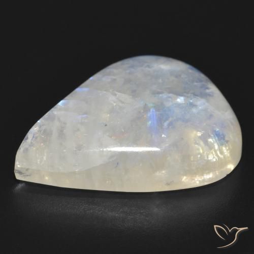 Pedra da Lua Arco-Íris Branco azulado Natural 20.35ct, Formato de pêra, Translúcido
