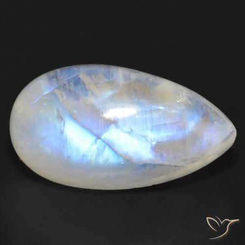 Pedra da Lua Arco-Íris Branco azulado Natural 20.60ct, Formato de pêra, Translúcido
