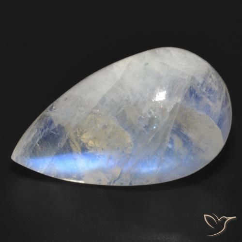 Pedra da Lua Arco-Íris Branco azulado Natural 22.05ct, Formato de pêra, Translúcido