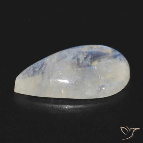 Pedra da Lua Arco-Íris Branco azulado Natural 7.51ct, Formato de pêra, Translúcido
